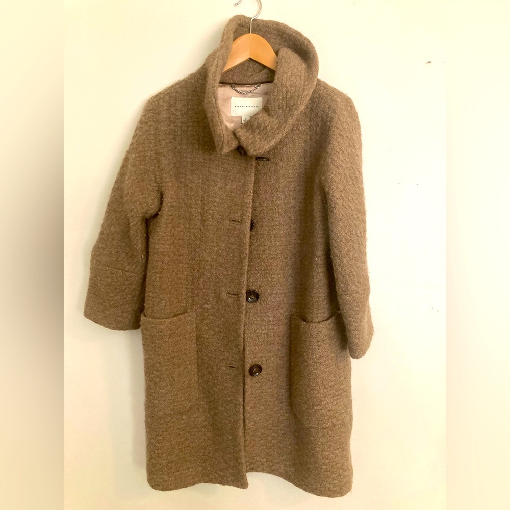 BANANA REPUBLIC light brown beige 100% WOOL car COAT funnel neck small s